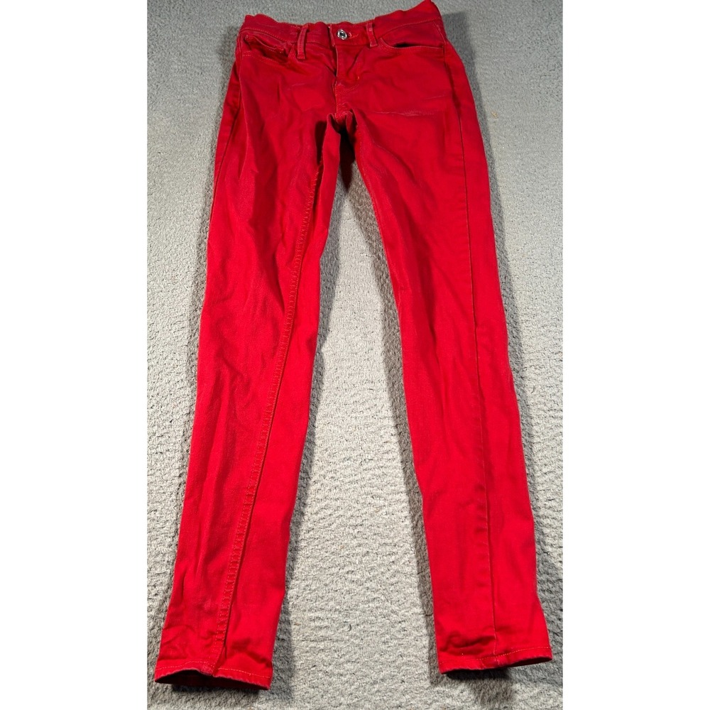 Levis 710 Premium Jeans Women 27x28 Red Low Rise Big E White Tab Super Skinny‎